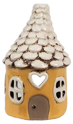 Productafbeelding van Clayre & Eef theelichthouder Haus, Ø 11x17 cm, geel, keramiek