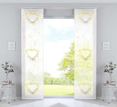 Produktbild von 2er Set Schiebevorhänge Bedruckt Flächenvorhänge »Izmir« HxB 245x60 cm Herz Microsatin Blickdicht Lichtdurchlässig mit Paneelwagen, 2022400B-2
