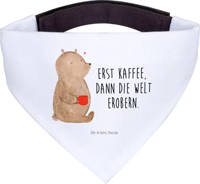 Produktbild von Mr. & Mrs. Panda Dreieckstuch Bär Kaffee - Weiß - Geschenk, Bären, Bandana, Halstuch für Hund, Hunde, Guten Morgen, Hundehalstuch, Teddy, Coffee, Motivation