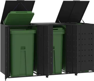 Produktbild von "2026 Promotion" Mülltonnenbox für 3 Tonnen Schwarz 207x79x117 cm Stahl - Mülltonnenboxen CC13815