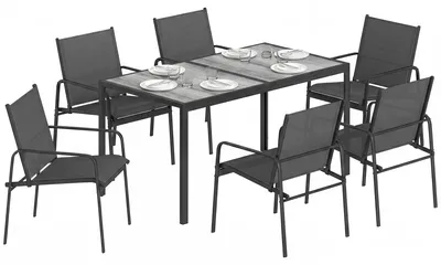 Produktbild von Outsunny Gartenmöbel Set Sitzgruppe Tisch mit 6 Atmungsaktiven Stühlen