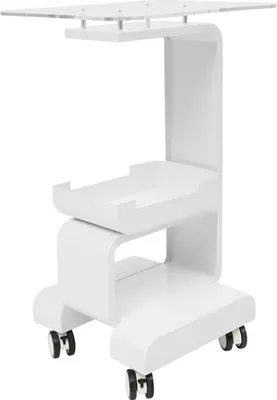 Image de Chariot de coiffeur - Chariot roulant - Métal et acrylique - 4 roulettes enPolyuréthane- Capacité de charge 15 kg - Hauteur 76 cm - Tablette 37×47 cm - Blanc