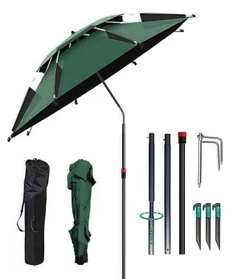 Produktbild von Sonnenschirm Ø 160 cm mit Bodenhülse, 360° drehbar, faltbar, mit Tragetasche, windfest und stabil, UV-Schutz 50+, mit Erdspieß, für Balkon, Garten, Terrasse und Strand