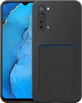 Image de Adaptée à la coque du téléphone Oppo Reno 3 5G avec porte-cartes en cuir ajustable - Coque arrière flexible en silicone TPU avec porte-cartes en cuir ajustable - Noir - Smartphonics