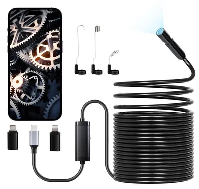 Produktbild von VEVOR Endoskopkamera mit Licht, Dual-Linsen-Boreskop für Android & IOS, 1920P HD Inspektionskamera mit 8 + 1 LED-Licht, 2X Zoom, 5m Schlangenkabel, IP67 wasserdichte Schlangenkamera für Auto, Sanitär, 15 m, Einzelobjektiv-a