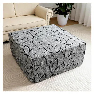 Produktbild von Quadratischer Stretchbezug für Ottomane, 127 x 127 x 45,7 cm, wasserdicht, Blumenmuster, waschbar, abnehmbar