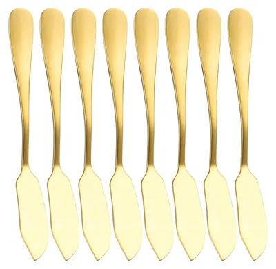 Produktbild von Buttermesser Set 8 Stück, Edelstahl Hochglanzpoliert, Goldfarben, Für Butter Sahne Käse Schokolade
