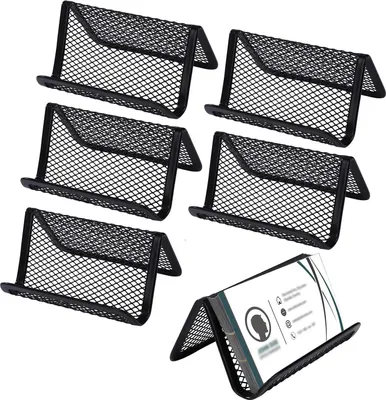 Produktbild von Visitenkartenhalter Nachhaltiger Visitenkartenständer Metallgitter Visitenkartenständer Tragbarer Visitenkartenhalter für Büro Büro Namenskarte Visitenkarten Pack von 6 (schwarz)