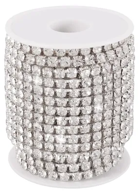 Image de Elzusha - Chaîne de strass, 10 mètres - Coupe en strass argenté - Décoration en cristal - Artisanat - Fabrication de bijoux - Flexible et durable - Guirlande décorative