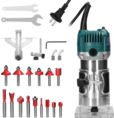 Produktbild von 800W Oberfräse, 6,35 mm Bohrfutterdurchmesser, mit 15 Fräsern, Holzfräsen, Trimmen, Gravieren, Schlitzen, vielseitiges Holzbearbeitungs-Fräsgerät