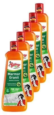 Produktbild von Poliboy Marmor & Granit Pflege 5er Set - 2,5L, Inhalt jeweils 500ml - streifenfreier Glanz mit Langzeitversiegelung