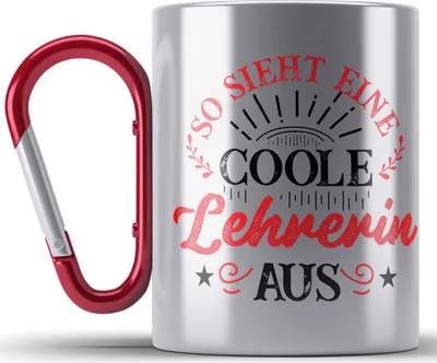 Produktbild von Trendation - Lehrerin Geschenk Edelstahl Tasse Karabiner Geschenkidee Geschenke Lustig Coole Lehrerin Karabiner Edelstahl Tasse Karabiner Edelstahl (Rot)