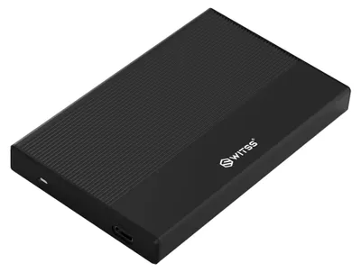 Switss 2,5 inch HDD en SSD behuizing in zwart op witte achtergrond
