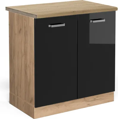 Produktbild von Spülenunterschrank Vicco R-Line Schwarz Hochglanz 80 cm , AP Eiche, Model 46560