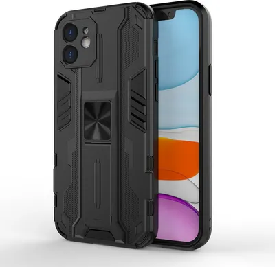 Obrázek produktu pro Pouzdro pro iPhone 12 dvouvrstvé PC a TPU nárazuvzdorné pouzdro s bumperem a stojánkem černé