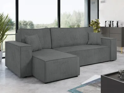 Produktbild von MIRJAN24 Ecksofa Karl Cord mit Bettkasten und Schlaffunktion, Seite universal, Rückenlehne in Form beweglicher Kissen (Farbe: Poso 22)