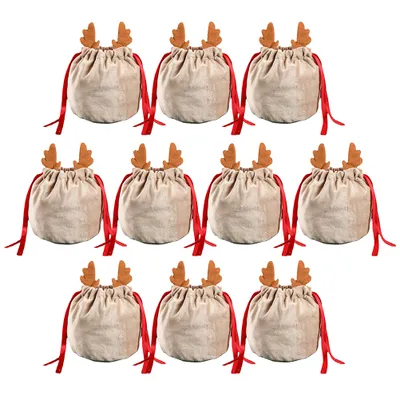 Image de Sac à cordon de Noël,Sacs cadeaux bois de cerf,Décorations de Noël