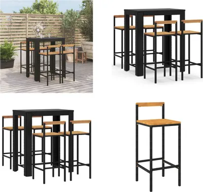 Produktbild von vidaXL 5 tlg. Gartenbar Set Schwarz Poly Rattan & Massivholz Akazie - Gartenbar Set - Gartenbar Sets - Garten Bar Set - Gartenbar