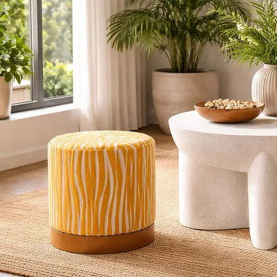 Produktbild von Faleli - Pouf, 41x42x41h cm Senfgelb, Zebra-Effekt