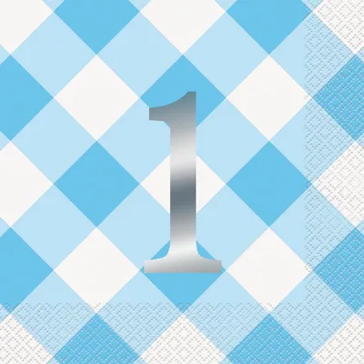 Produktbild von 16 Sevietten 1. Geburtstag Vichy Karo hellblau Folie