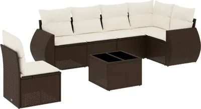 Produktbild von vidaXL 7-tlg. Garten-Sofagarnitur mit Kissen Braun Poly Rattan