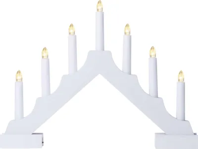 LED svícen dřevěný bílý, 29 cm, 2x AA, vnitřní, teplá bílá, časovač