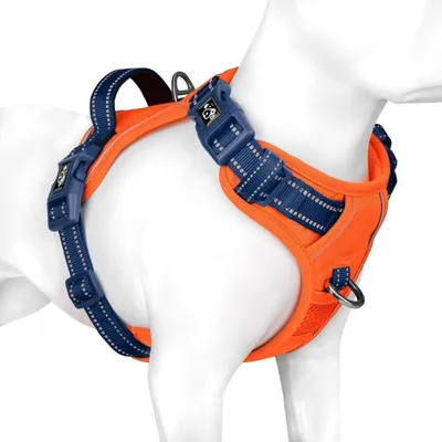 Immagine prodotto di Imbracatura per cani anti-tiro, regolabile, con maniglia, colore arancione