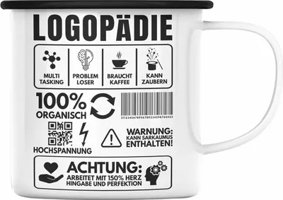 Produktbild von Trendation - Logopädin Spruch Emaille Tasse Geschenk Logopädie Logopäde (Schwarz)