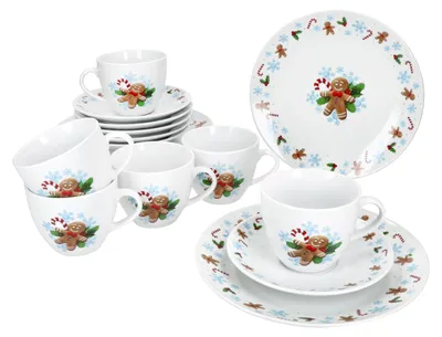 Produktbild von 18tlg Kaffeeservice Candyman Porzellan 6 Pers. Tassen Untertassen Teller eisblau