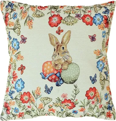 Immagine prodotto di Arazzo copricuscino Coniglietto di Pasqua fiori intrecciati beige 1 pz 40x40 cm