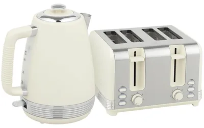 Image de Ensemble bouilloire et grille-pain - Bouilloire, grille-pain, ensemble pour le petit-déjeuner, grille-pain à 4 fentes - Version crème
