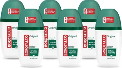 Produktbild von Borotalco, Original Vapo Deodorant mit Mikropuder, schweißabsorbierend, ohne Alkohol, weiche und feuchtigkeitsspendende Haut, Borotalkus-Duft, Deodorant für Männer und Frauen, 6 Flaschen à 75 ml