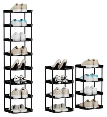 Immagine prodotto di Scaffale per scarpe a 8 ripiani, stretto, alto, impilabile, salvaspazio, colore nero