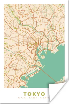 Produktbild von MuchoWow® Poster Tokio - Stadtplan - Vintage - Karte 40x60 cm - Plakate für die Wand - Poster Babyzimmer