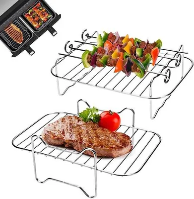 Zdjęcie produktu dla Składany ruszt do grillowania i suszenia ze stali nierdzewnej – akcesoria do frytkownicy Airfryer – 20 × 13 × 7 cm – srebrny