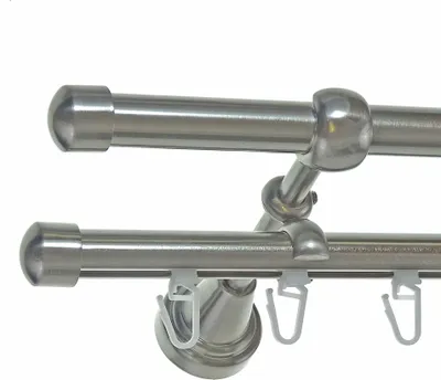 Produktbild von Gardinenstange Rohr und Innenlauf Edelstahl Look, Metall, Durchmesser 16mm, Wandträger H14RI, 2-läufig, Länge 480, Endkappe E17