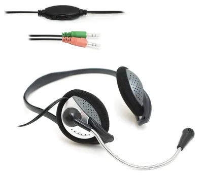 Zdjęcie produktu dla Słuchawki ADJ z elastycznym mikrofonem, złącze Easy Jack 3,5 mm, stereo, kolor czarno-szary, do komputerów PC, smartfonów i tabletów