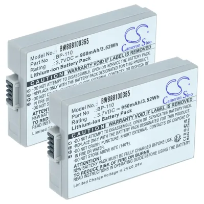 Produktbild von vhbw 2x Akku Ersatz für Canon BP-110 für Videokamera Camcorder (950 mAh, 3,7 V, Li-Ion) + Infochip