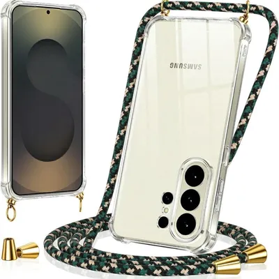 Produktbild von Handykette für Samsung Galaxy S25 FE Case zum umhängen Schutzhülle Kordel Handy Hülle, Halsband Camouflage Grün