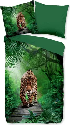 Produktbild von JACK Mikrofaser Bettwäsche 2 tlg. 135x200cm Amazonas Dschungel Jaguar Grün