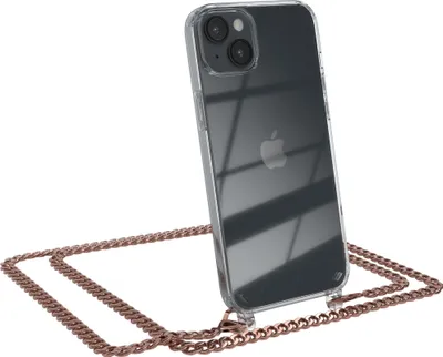 Produktbild von EAZY CASE Metall Handykette für Apple iPhone 14 Plus, Handyhülle mit Umhängeband, Silikonhülle, Metallkette für Smartphone in Rosa