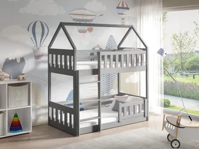 Obrázek produktu pro MTJMöbel patrová postel ZUZIA SLIM 160x80cm s lamelovým roštem, patrová postel z masivu, šedé dřevo
