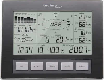 Produktbild von Technoline Wettercenter WS 2816 mit Innen-/Außentemperatur, Luftfeuchte, Wind, Luftdruck, Niederschlag, Wettervorhersage, PC-Datenübertragung & Solar