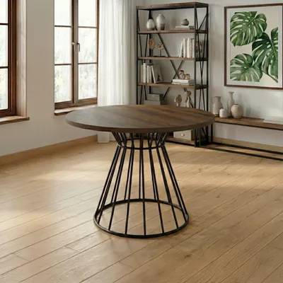 Produktbild von Runder Esszimmertisch, 90 cm, laminierte Platte, 1,8 cm, Metallgestell schwarz, Küchentisch, 76 cm Höhe