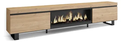 TV-Lowboard mit LED-Kamin, 267x57x35 cm, Eiche