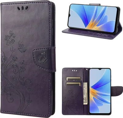Produktbild von Mobigear Flowers  OPPO A17 Hülle Klapphülle Geldbörse - Lila