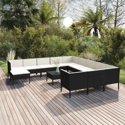 Immagine prodotto di Set da lounge per giardino, 13 pezzi, con cuscini, in rattan sintetico nero