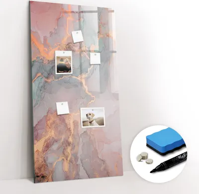 Produktbild von Magnetpinnwand Memoboard - Zubehörsatz - Schwarzer Marker + Schwamm + Magnete - 60 x 120 cm - Marmor