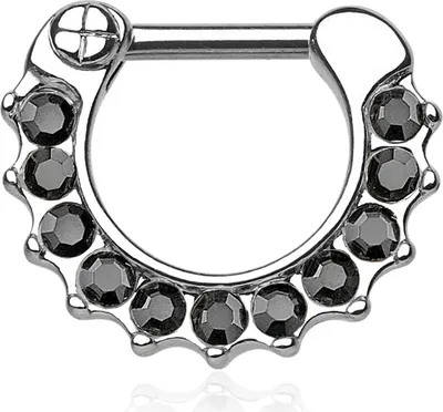 Produktbild von Nasenpiercing Septum Ring Clicker Nasenring Klapp Piercing Nase Zirkonia Kristall Chirurgenstahl silber-schwarz
