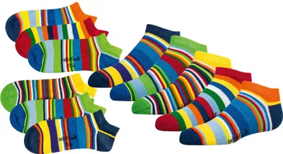 Produktbild von TippTexx 24 6 Paar Kinder Sneakersocken, für Mädchen & Jungen, Gute Laune Ringel, Größe 39-42